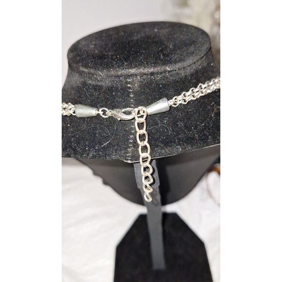 A Double Layered Silver Disc Women's Necklace Coin Statement Cocktail Evening - Picture 5 of 9